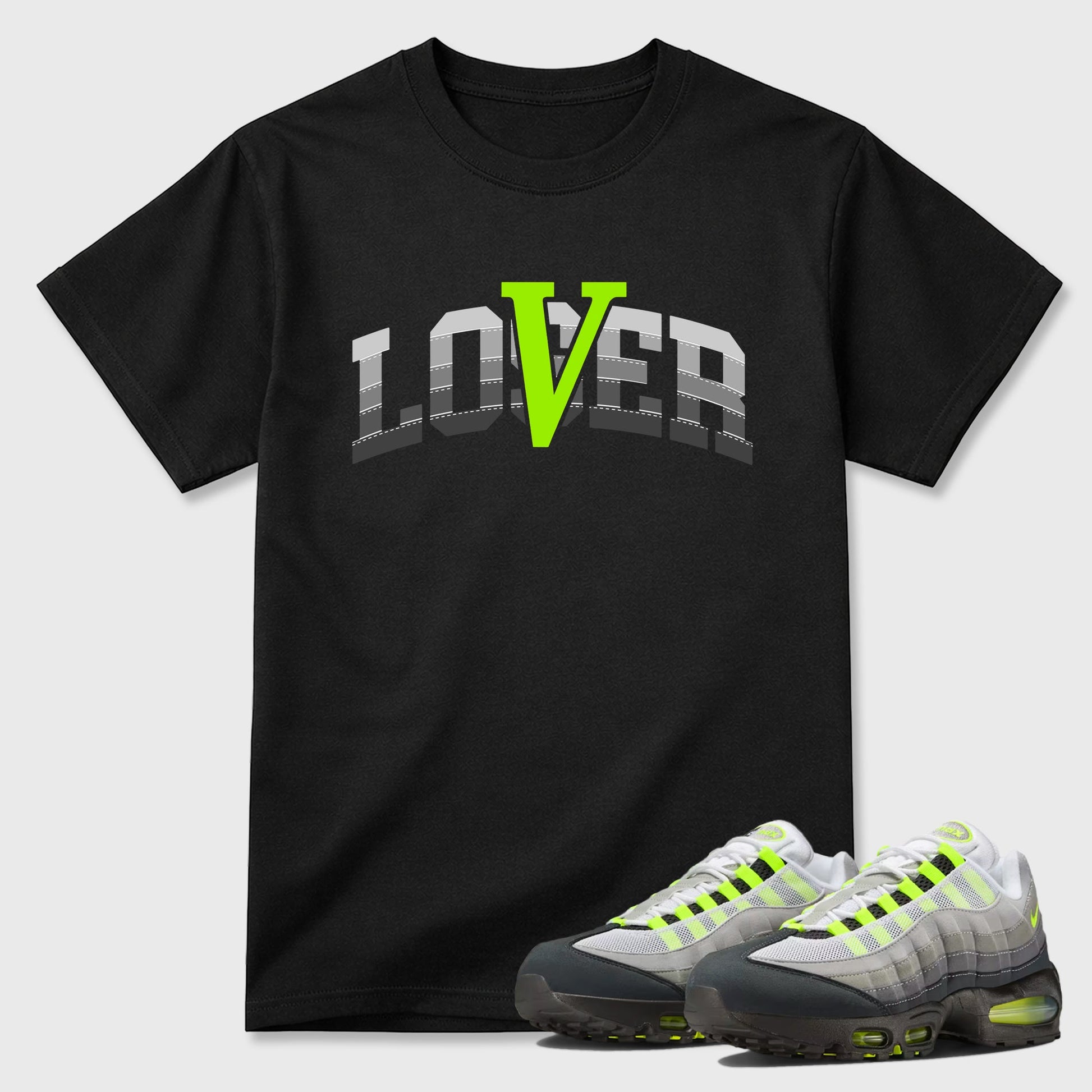 Sneaker match tees – Sneaker Tees To Match Air Max 95 Neon Yellow Shoes – Loser Lover Varsity Tee Black 1
