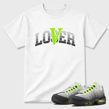 Sneaker match tees – Sneaker Tees To Match Air Max 95 Neon Yellow Shoes – Loser Lover Varsity Tee White 1