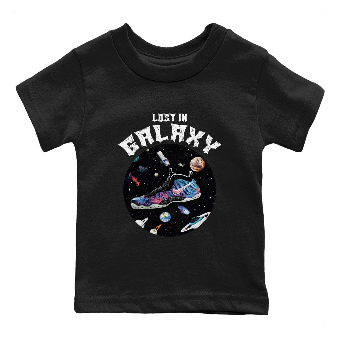 Foams One Galaxy shirts to match jordans Lost In Galaxy best t shirts to wear with jordans Air Foamposite One Galaxy match shoes to clothes SNRT Sneaker Tees Youth Baby Black 2 tee