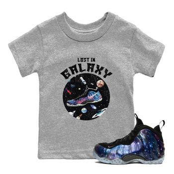 Foams One Galaxy shirts to match jordans Lost In Galaxy best t shirts to wear with jordans Air Foamposite One Galaxy match shoes to clothes SNRT Sneaker Tees Youth Baby Heather Grey 1 tee