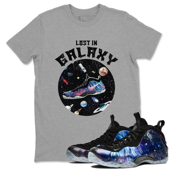 Foams One Galaxy shirts to match jordans Lost In Galaxy best t shirts to wear with jordans Air Foamposite One Galaxy match shoes to clothes SNRT Sneaker Tees unisex cotton Heather Grey 1 shirts