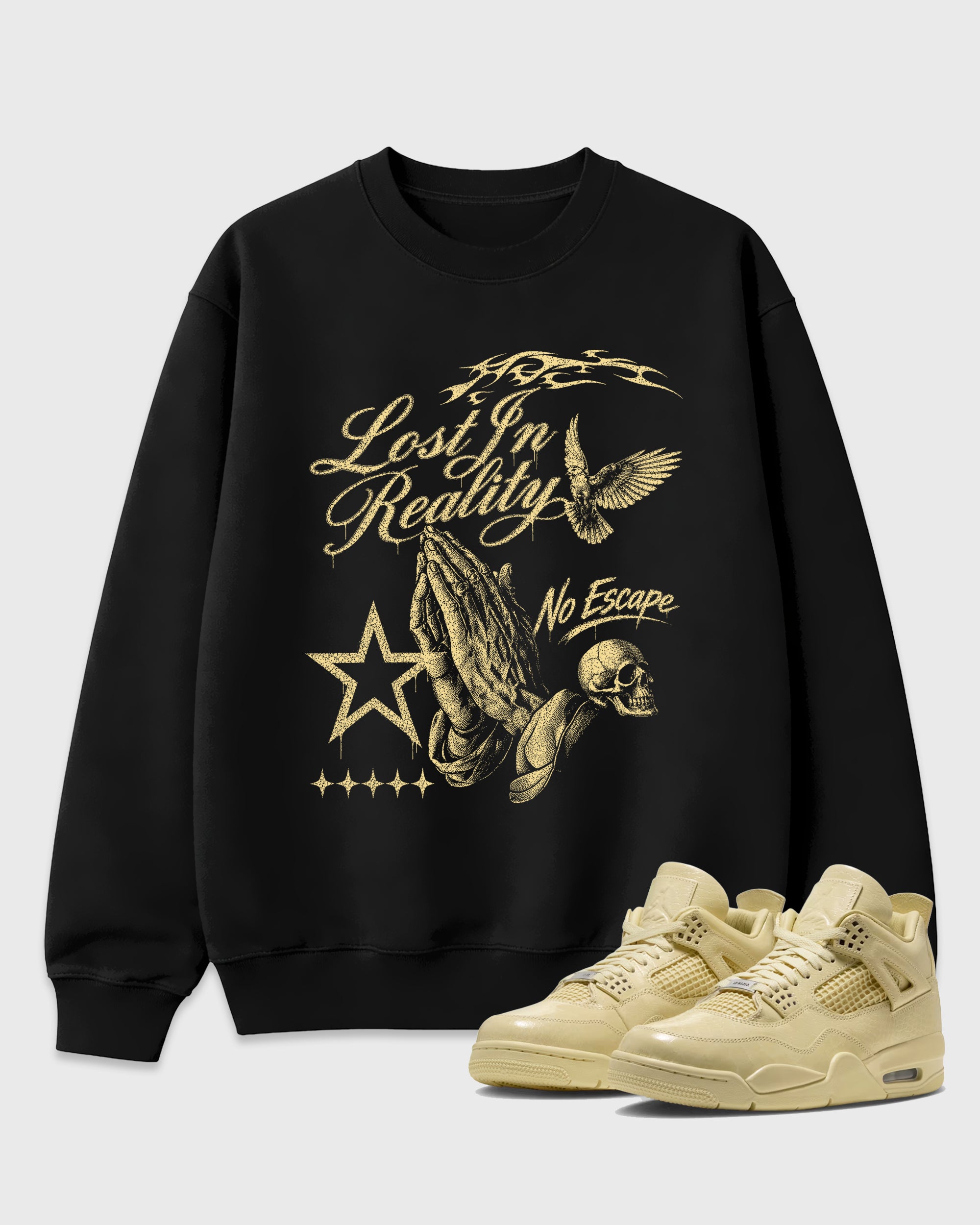 Lost in Reality Graphic T-Shirt featuring original streetwear artwork designed to match the Air Jordan 4 X J Balvin 'Amazonas'. Black 1 Graphic Tee.