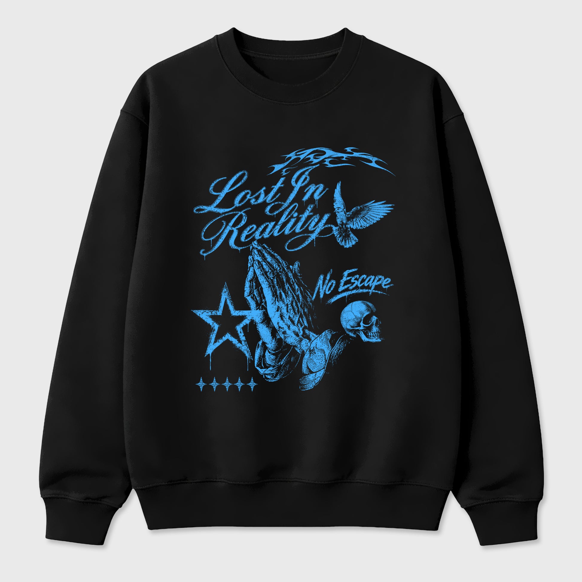 Sneakerfit Streetwear outfit, Sneaker Tees To Match Air Jordan 5 Black University Blue – Lost in reality Graphic Tee Black 2