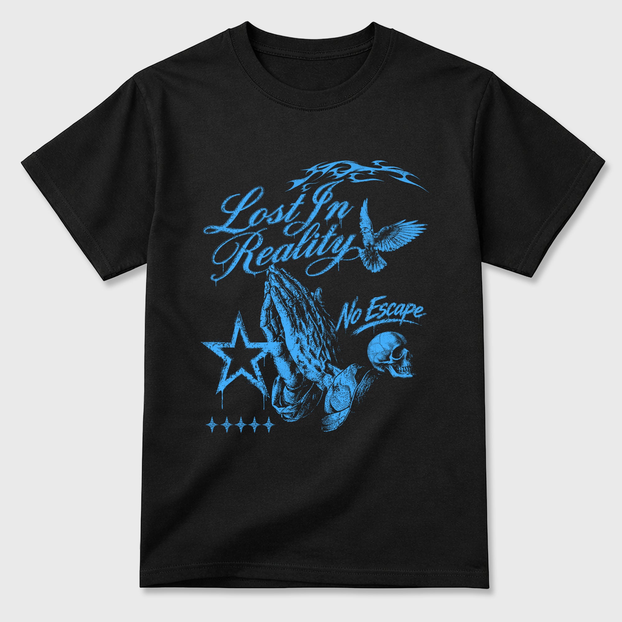 Sneakerfit Streetwear outfit, Sneaker Tees To Match Air Jordan 5 Black Carolina Lost in reality Graphic Tee Black 2