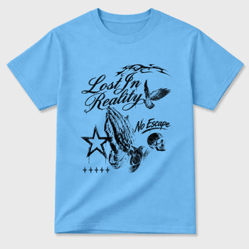 Sneakerfit Streetwear outfit, Sneaker Tees To Match Air Jordan 5 Black University Blue – Lost in reality Graphic Tee Carolina Blue 2