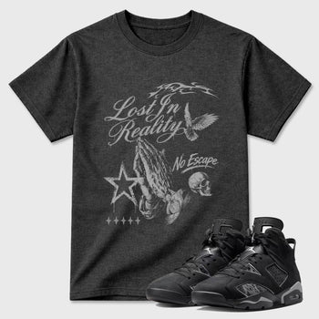 Sneaker match tees – Sneaker Tees To Match Air Jordan 6 Cap and Gown Shoes – Lost in Reality Tee Charcoal Heather 1