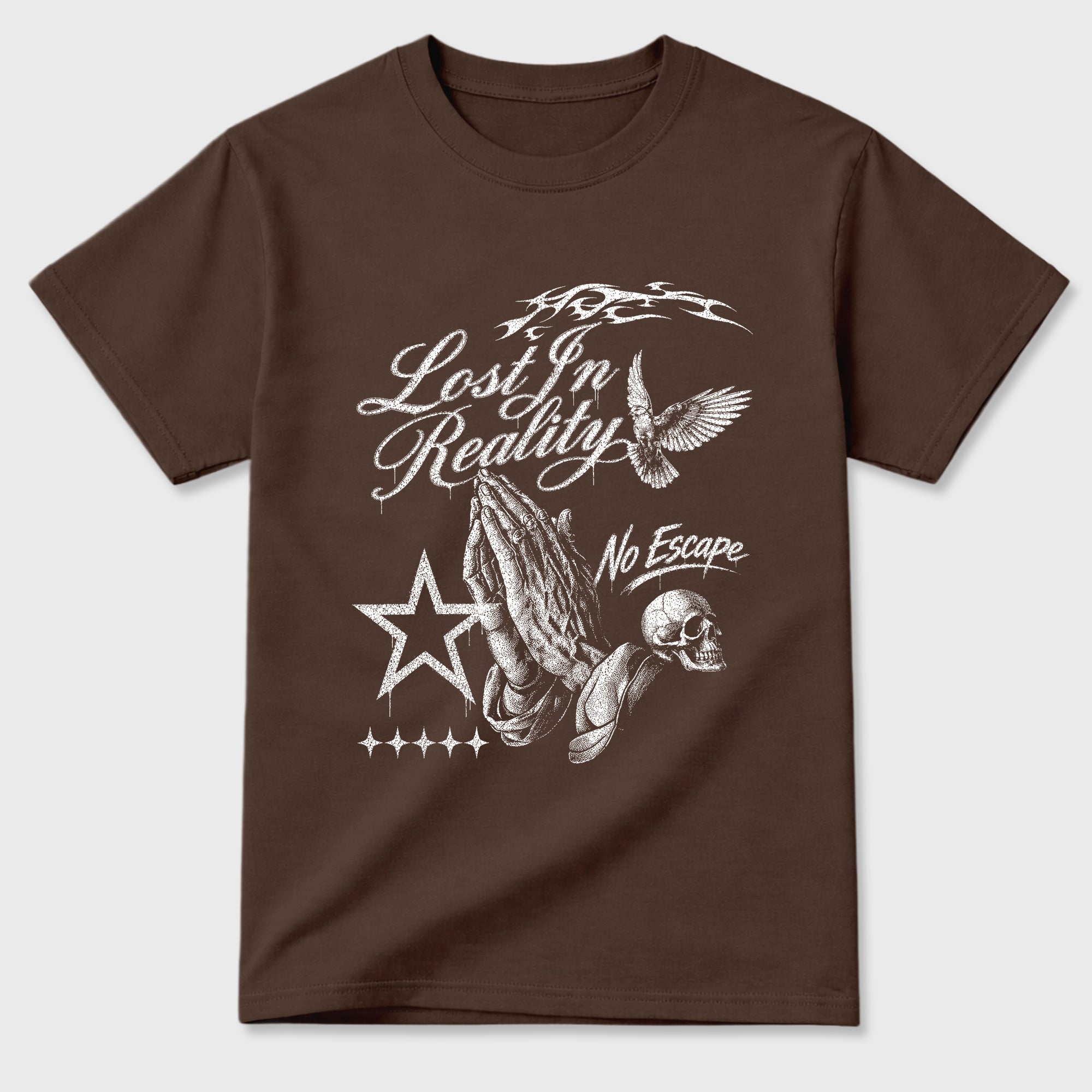 Lost In Reality Graphic T-Shirt featuring original streetwear artwork designed to match the Air Max 90 Shadow Brown. Dark Chocolate 2 Graphic T-Shirt.