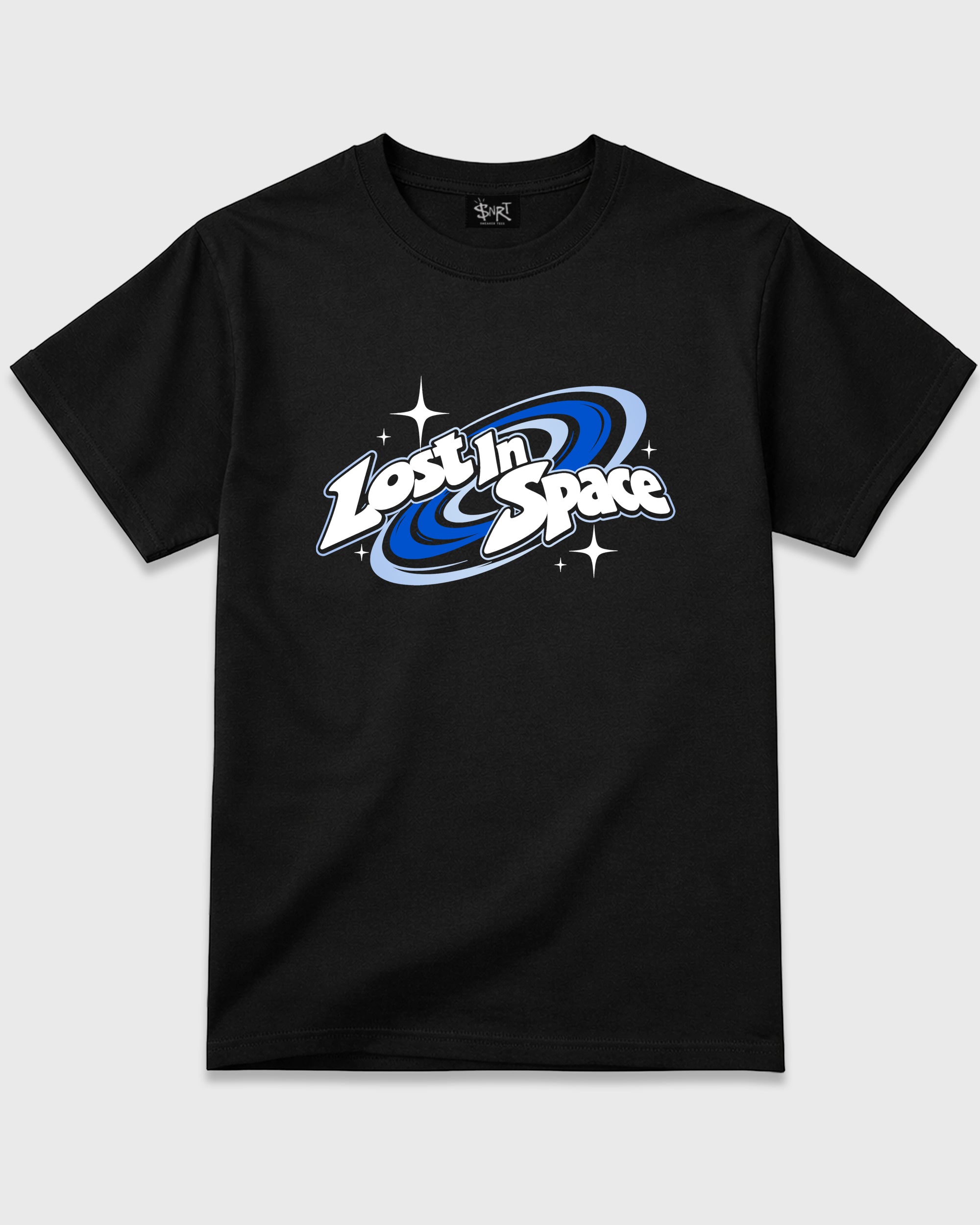 Lost in Space Graphic T-Shirt featuring original streetwear artwork designed to match the Air Jordan 11 Space Jam. Black 2 Graphic T-Shirt.