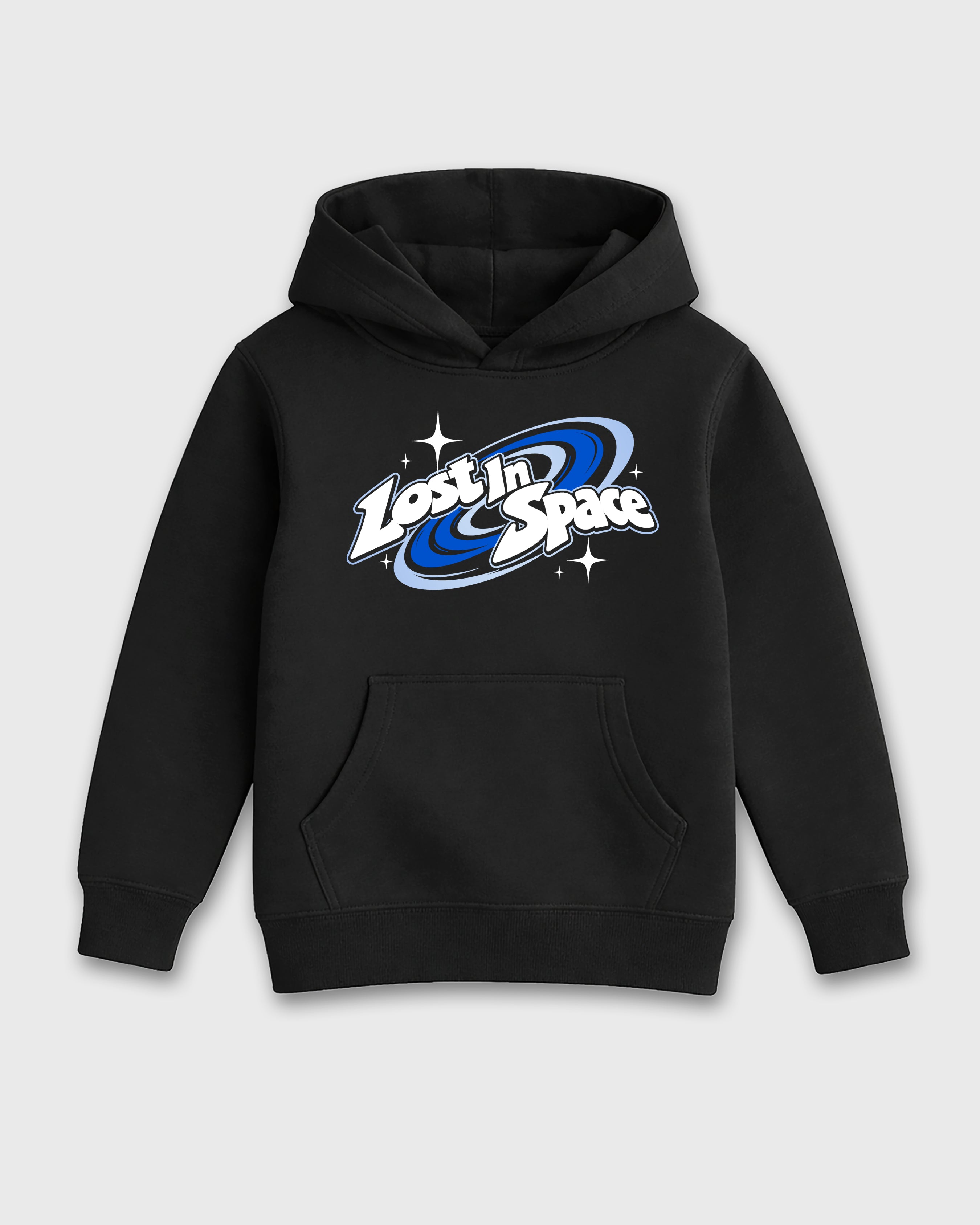 Lost in Space Baby & Kids Graphic Hoodie featuring original artwork designed to match the Air Jordan 11 Space Jam. Black 2 Kids Graphic Sweater.