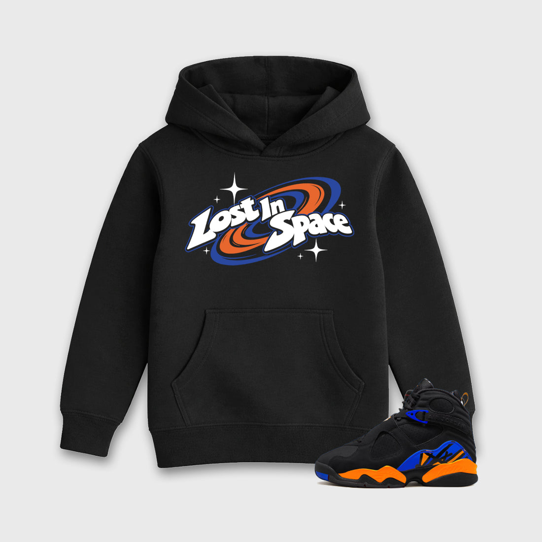Lost in Space Baby & Kids Graphic Hoodie featuring original artwork designed to match the Air Jordan 8 Knicks. Black 1 Kids Graphic Sweater.