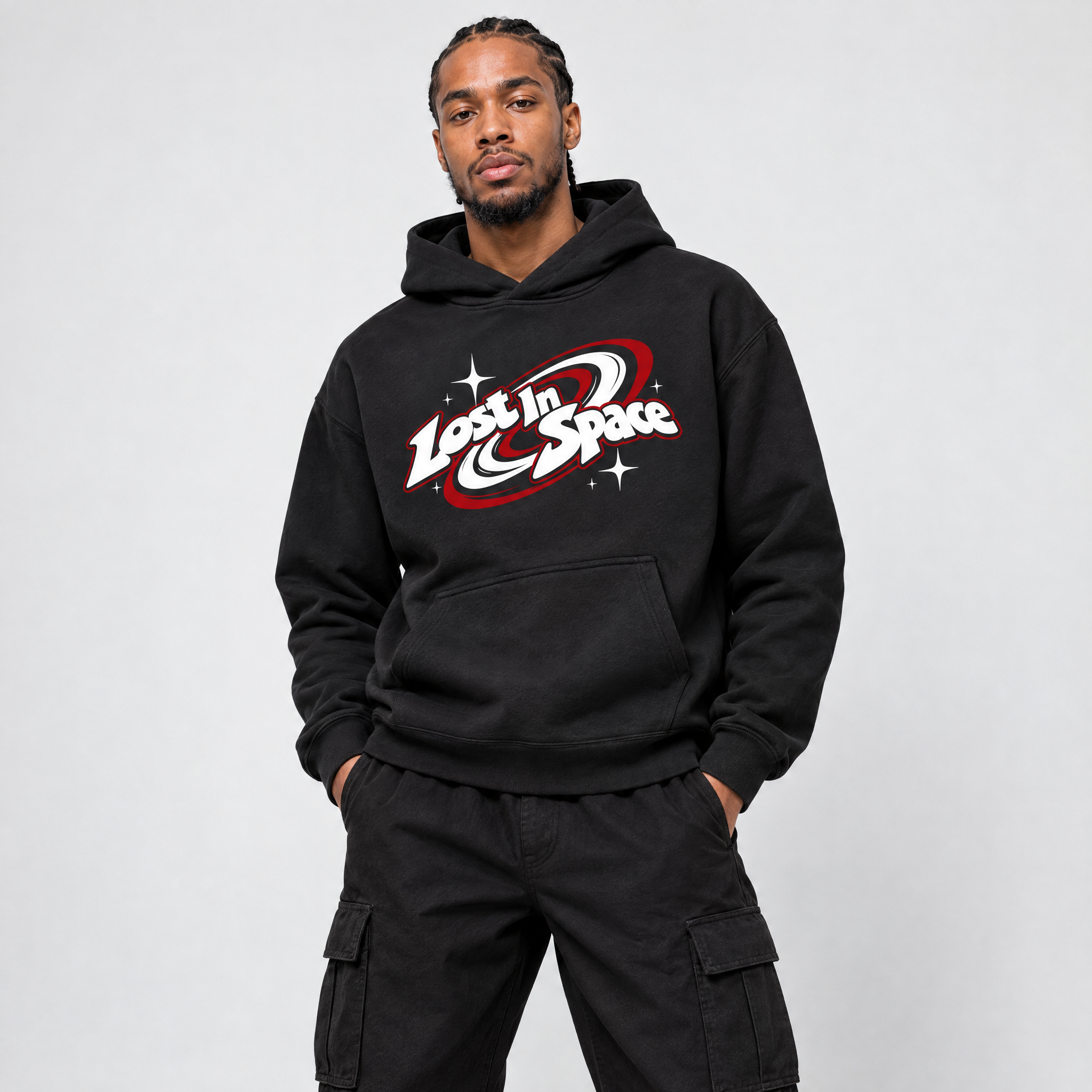 Lost in Space Graphic T-Shirt featuring original streetwear artwork designed to match the Air Jordan 9 True Red. Black 1 Graphic Tee.