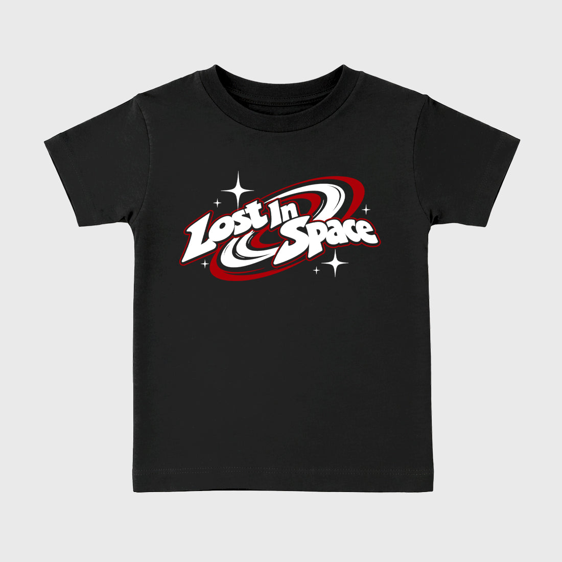 Lost in Space Baby & Kids Graphic T-Shirt featuring original artwork designed to match the Air Jordan 9 True Red. Black 2 Kids Graphic Tee.
