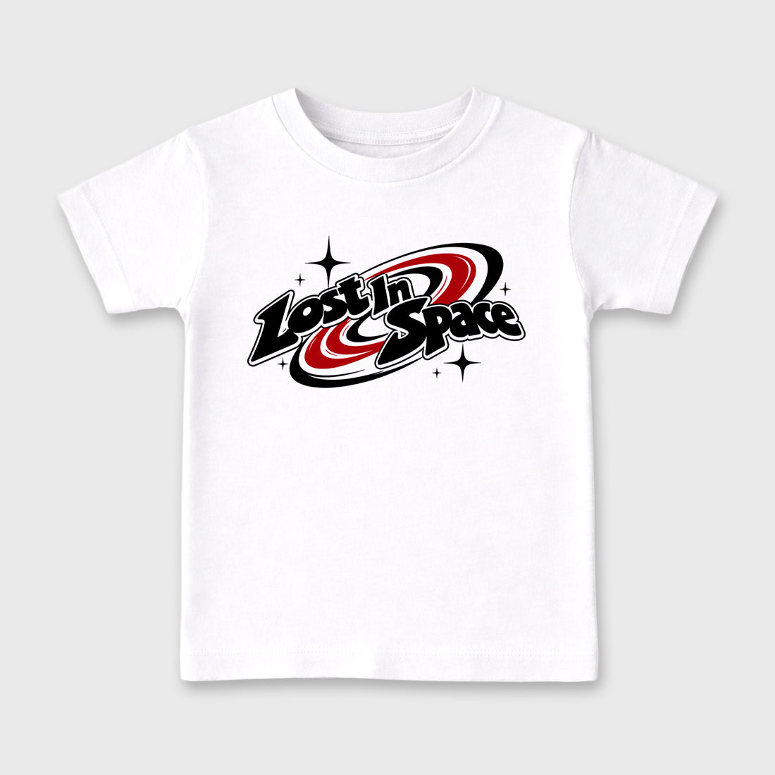 Lost in Space Baby & Kids Graphic T-Shirt featuring original artwork designed to match the Air Jordan 9 True Red. White 2 Kids Graphic Tee.