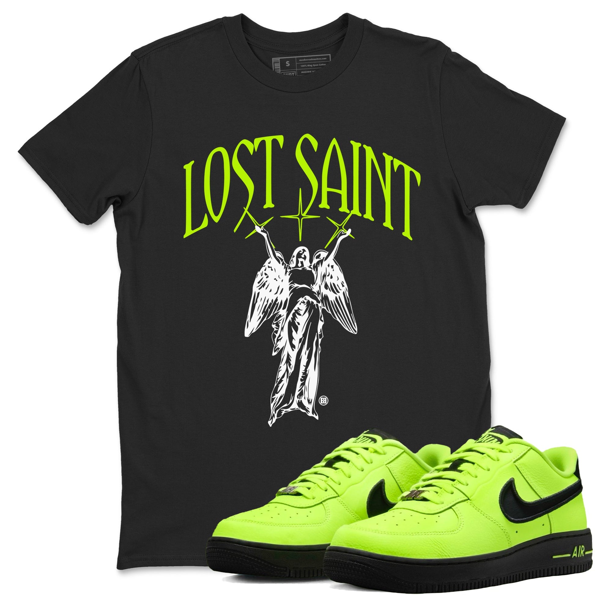 Air Force 1 Volt shirts to match jordans Lost Saint graphic tees Air Force 1 Volt t shirts to match sneakers SNRT Sneaker Tees unisex cotton Black 1 shirts