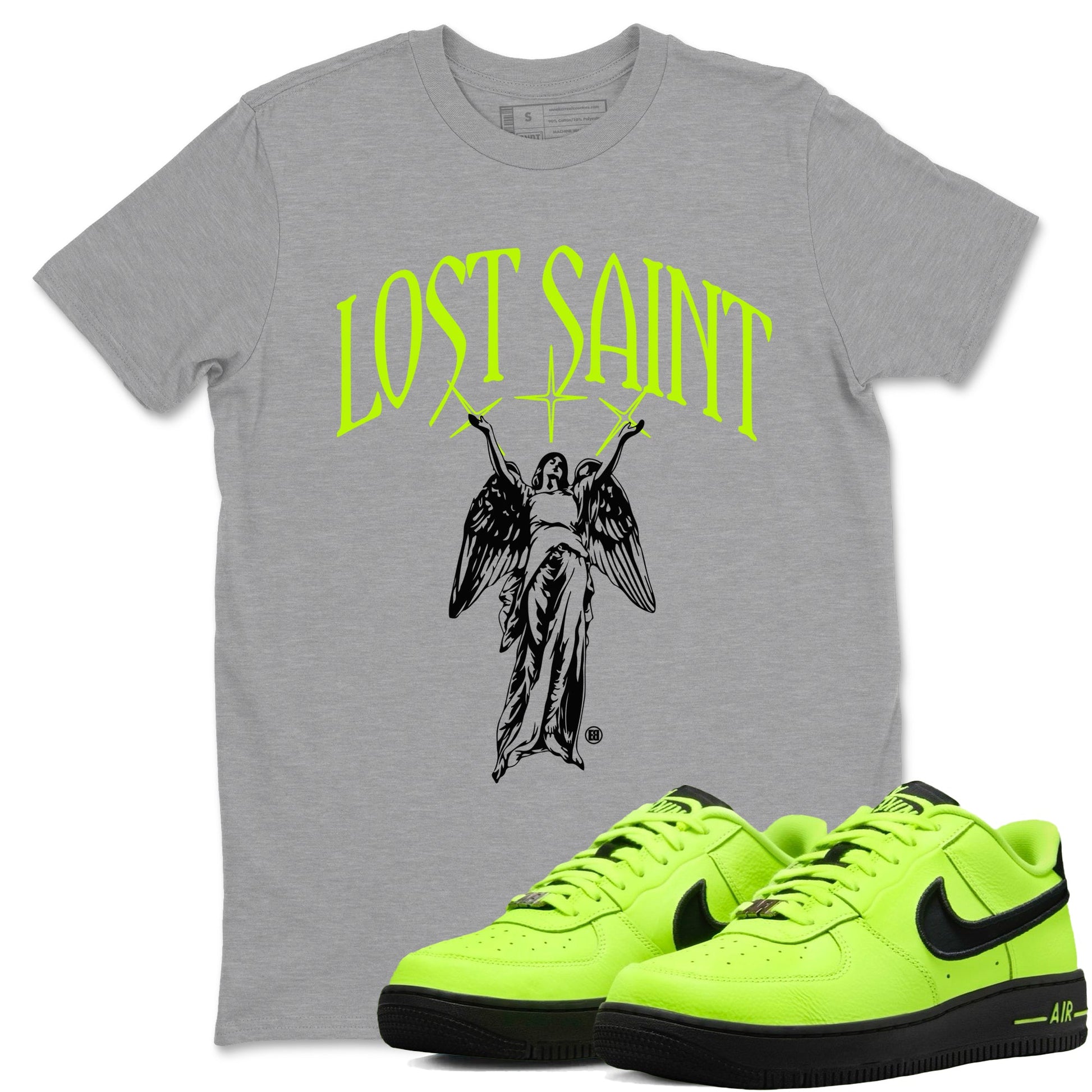 Air Force 1 Volt shirts to match jordans Lost Saint graphic tees Air Force 1 Volt t shirts to match sneakers SNRT Sneaker Tees unisex cotton Heather Grey 1 shirts