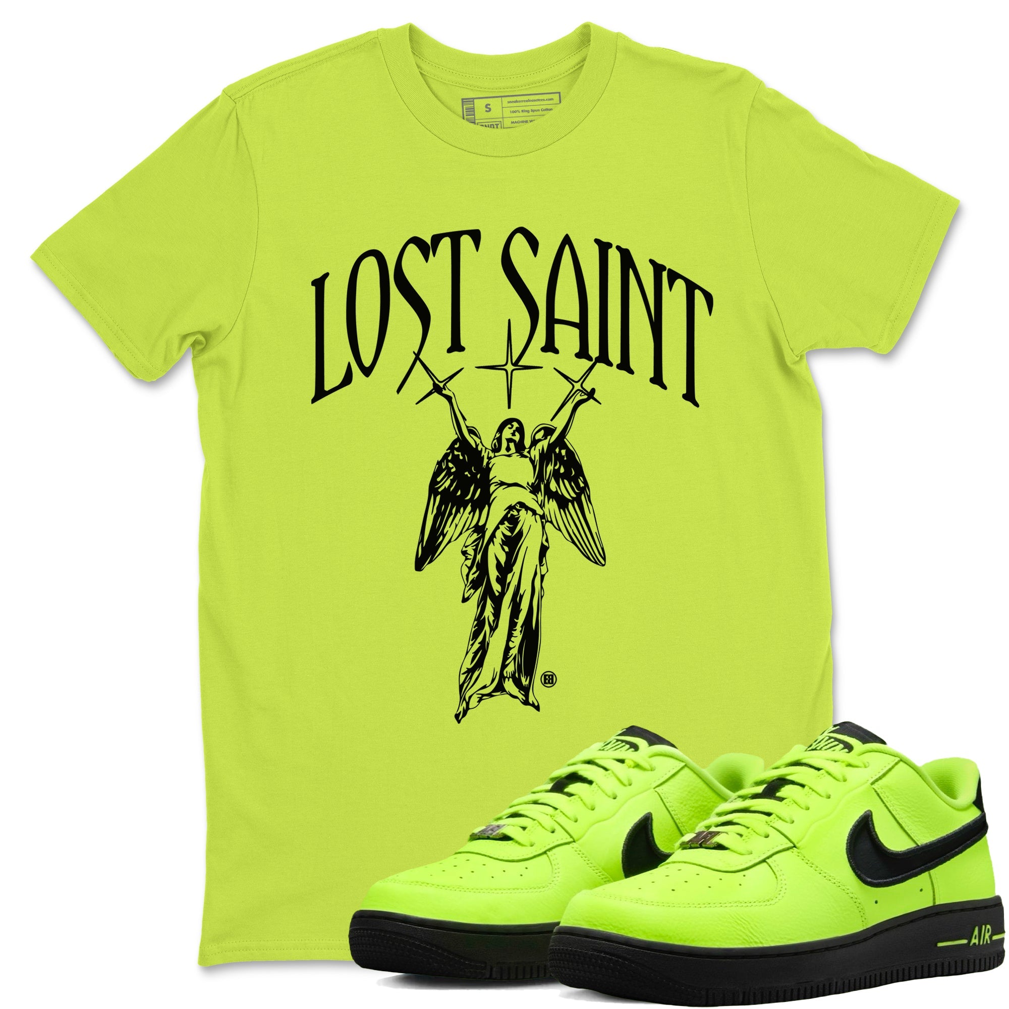 Air Force 1 Volt shirts to match jordans Lost Saint graphic tees Air Force 1 Volt t shirts to match sneakers SNRT Sneaker Tees unisex cotton Safety Green 1 shirts