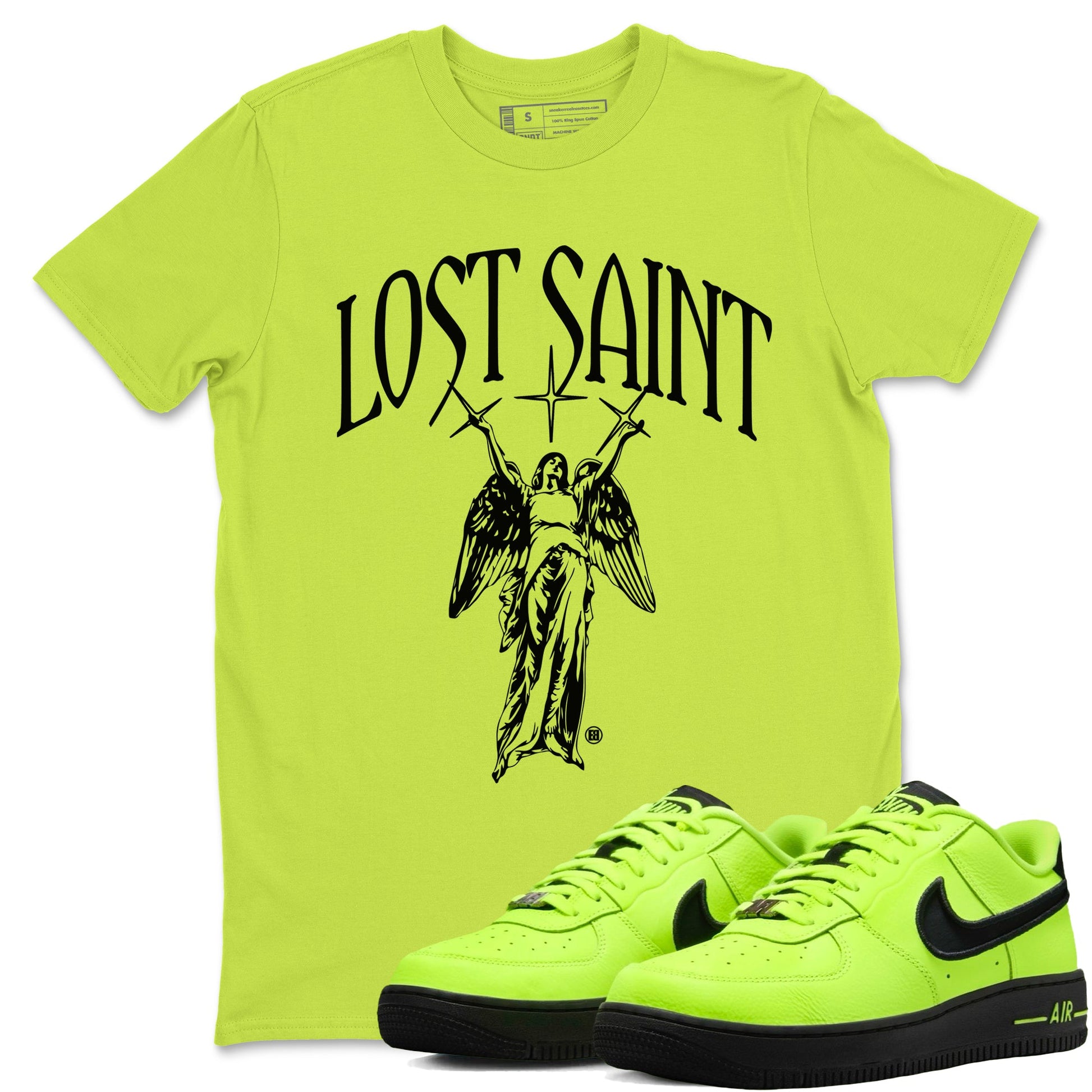 Air Force 1 Volt shirts to match jordans Lost Saint graphic tees Air Force 1 Volt t shirts to match sneakers SNRT Sneaker Tees unisex cotton Safety Green 1 shirts