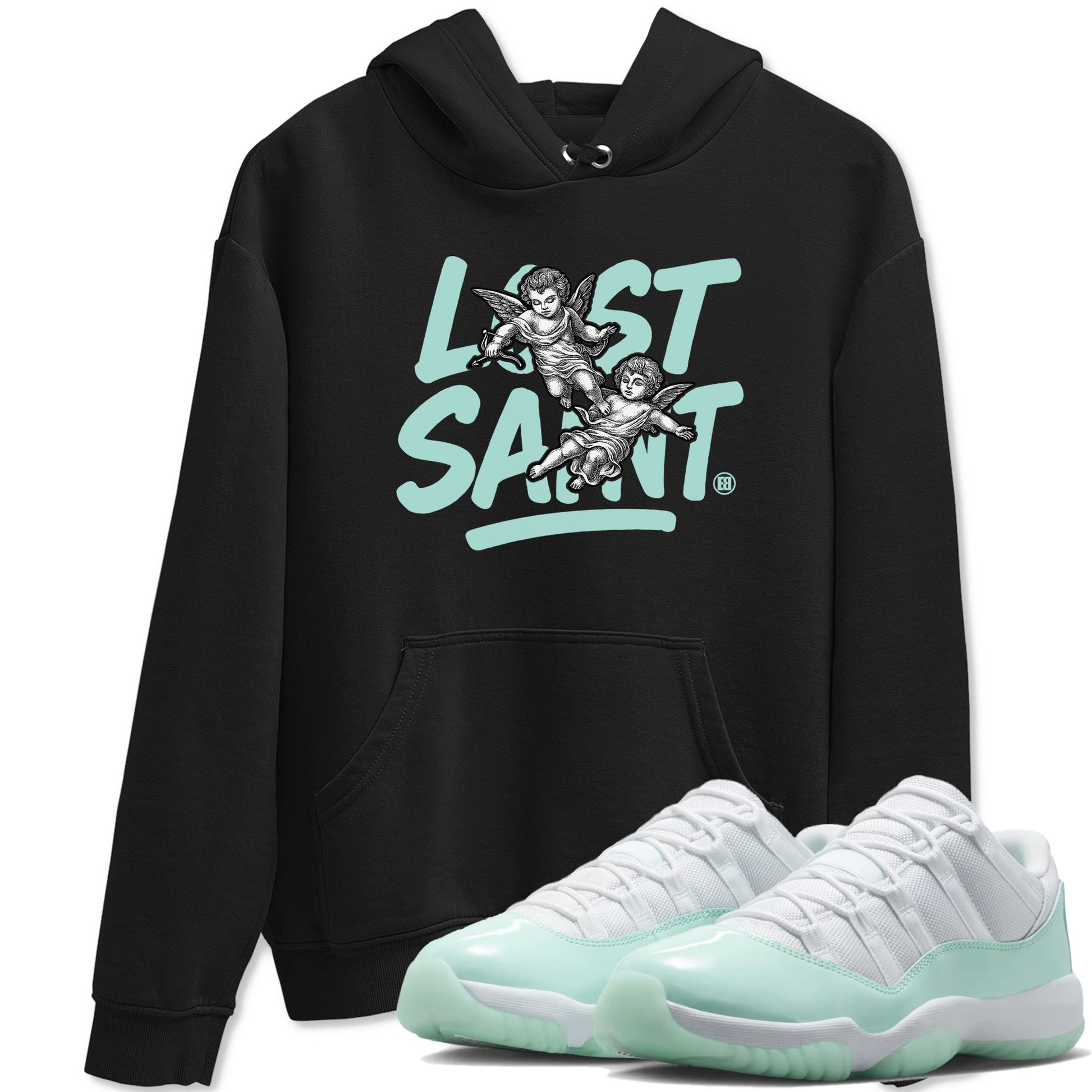 Lost Saint sneaker match t-shirt styled to complete your fit with the Air Jordan 11 Igloo sneakers, shown in Black 1.