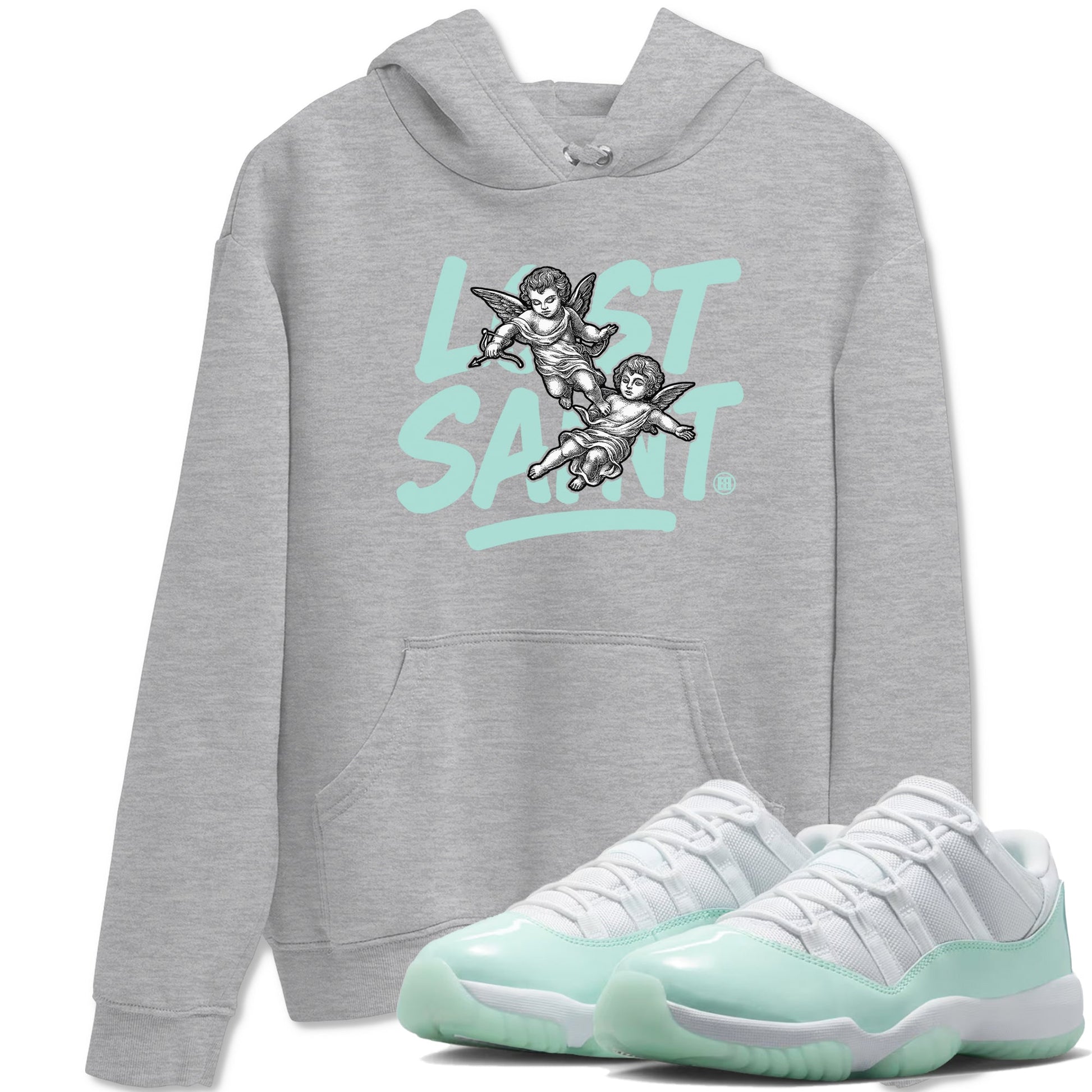 Lost Saint sneaker match t-shirt styled to complete your fit with the Air Jordan 11 Igloo sneakers, shown in Heather Grey 1.