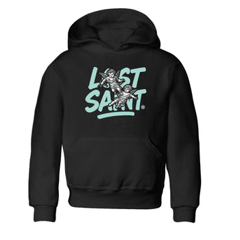 Lost Saint baby and kids t-shirt crafted for little sneakerheads to shine with the Air Jordan 11 Igloo sneakers, displayed in Black 2.