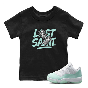 Lost Saint baby and kids t-shirt crafted for little sneakerheads to shine with the Air Jordan 11 Igloo sneakers, displayed in Black 1.