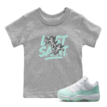 Lost Saint baby and kids t-shirt crafted for little sneakerheads to shine with the Air Jordan 11 Igloo sneakers, displayed in Heather Grey 1.