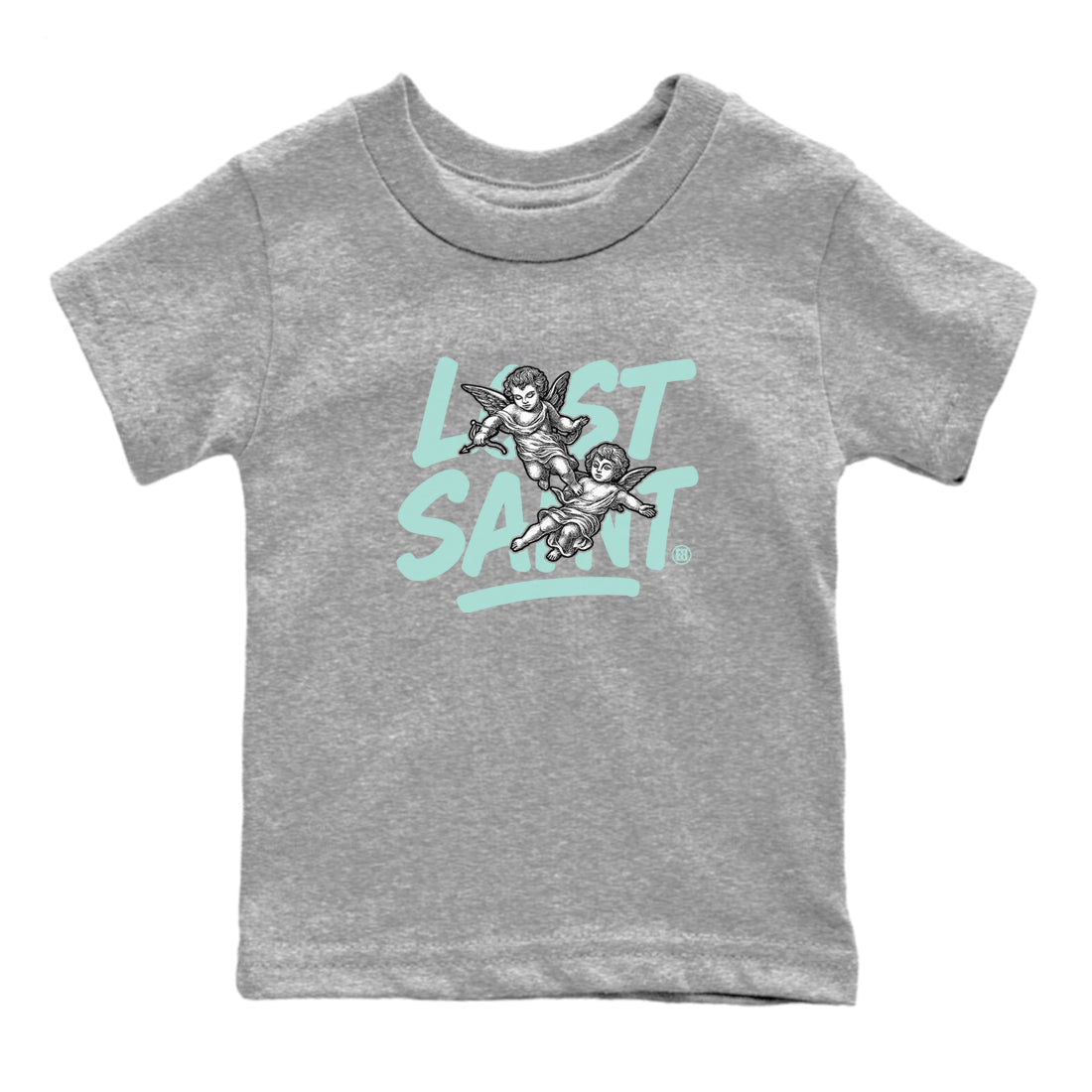 Lost Saint baby and kids t-shirt crafted for little sneakerheads to shine with the Air Jordan 11 Igloo sneakers, displayed in Heather Grey 2.
