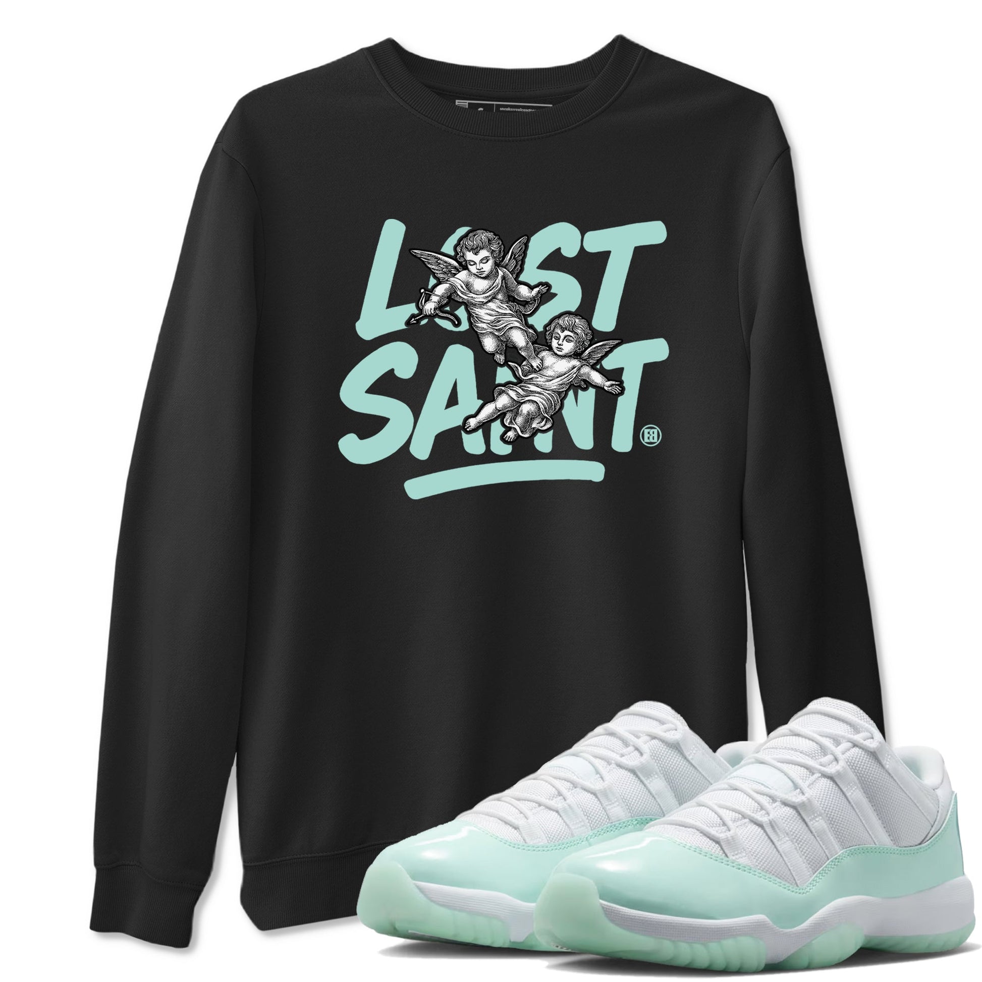 Lost Saint sneaker match t-shirt styled to complete your fit with the Air Jordan 11 Igloo sneakers, shown in Black 1.