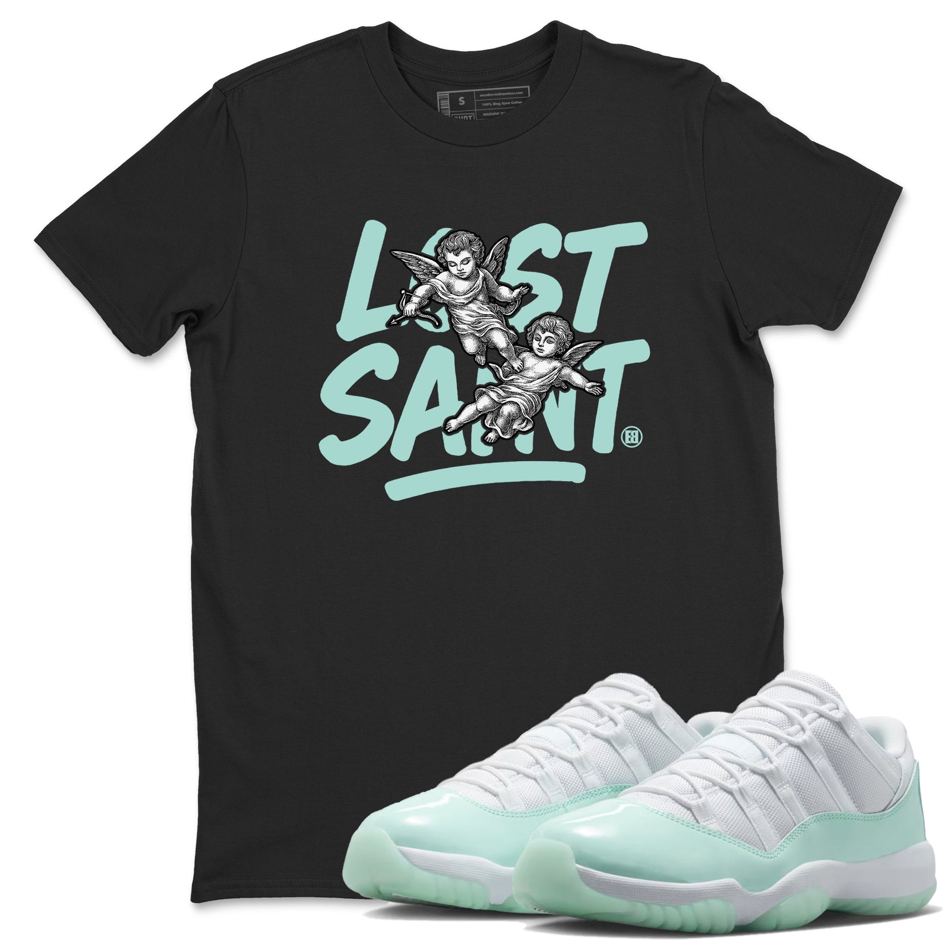 Lost Saint sneaker match t-shirt styled to complete your fit with the Air Jordan 11 Igloo sneakers, shown in Black 1.