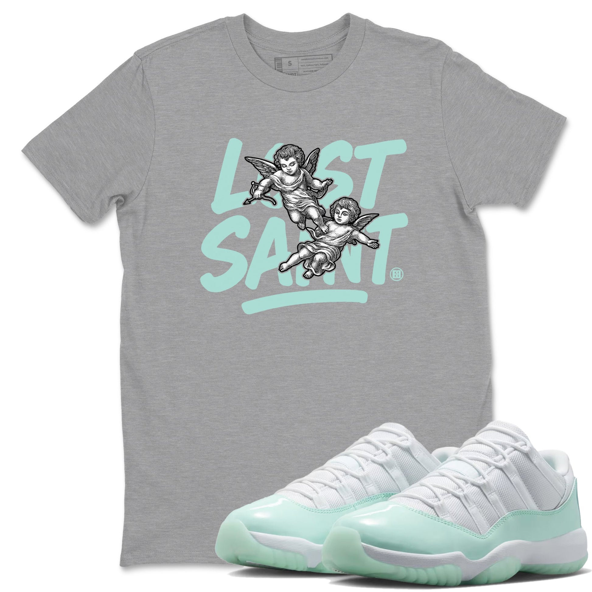 Lost Saint sneaker match t-shirt styled to complete your fit with the Air Jordan 11 Igloo sneakers, shown in Heather Grey 1.