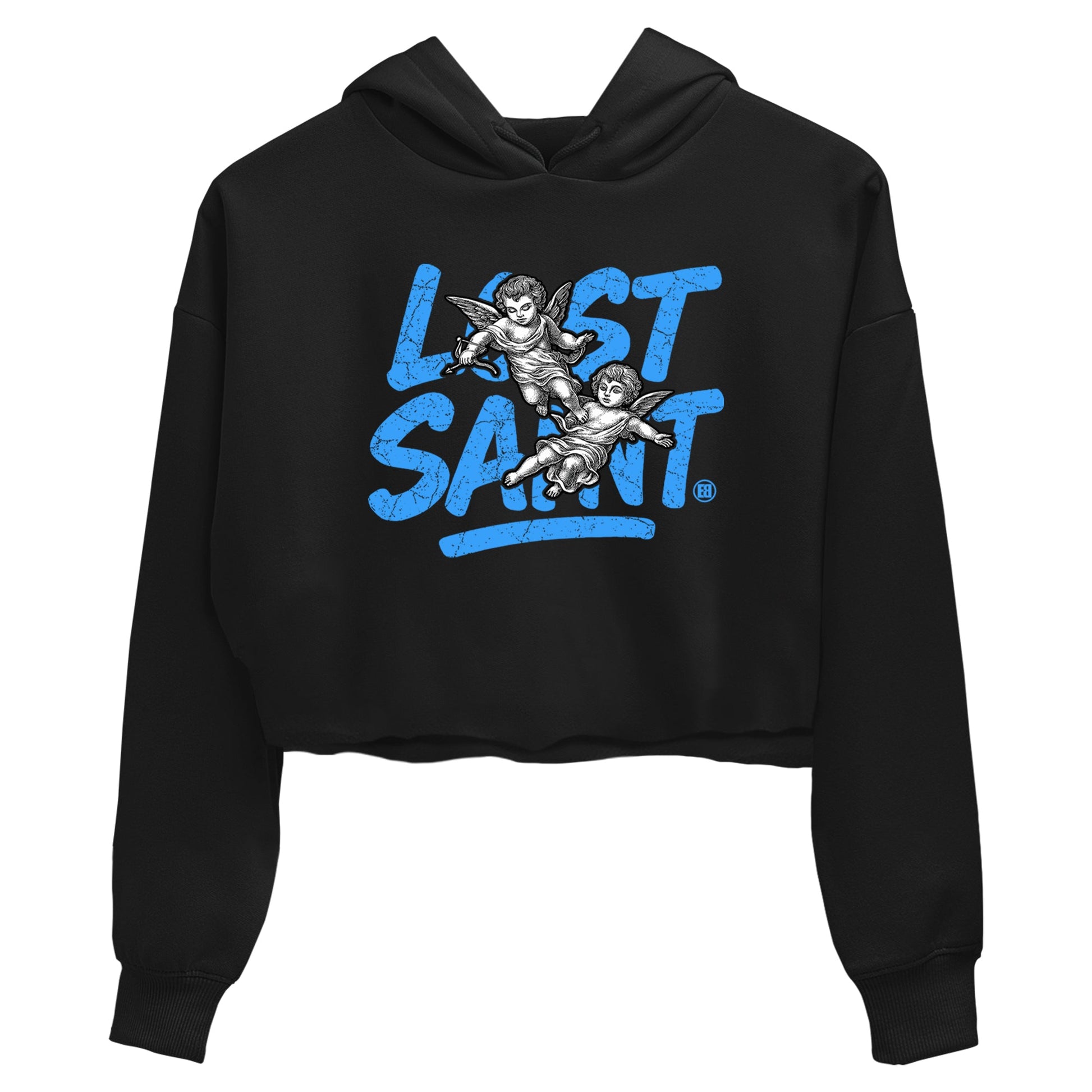 Lost Saint womens crop tee made to vibe with the Air Jordan 12 White and University Blue sneakers — the perfect match in Black 2.
