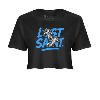 Lost Saint womens crop tee made to vibe with the Air Jordan 12 White and University Blue sneakers — the perfect match in Black 2.