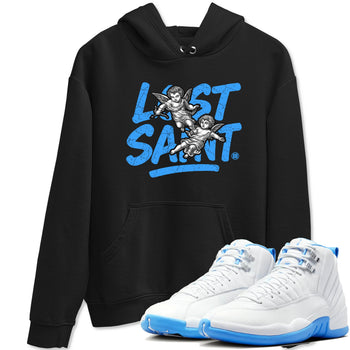 Lost Saint sneaker match t-shirt styled to complete your fit with the Air Jordan 12 White and University Blue sneakers, shown in Black 1.