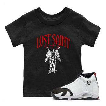 14s Black Toe shirts to match jordans Lost Saint graphic tees Air Jordan 14 Black Toe t shirts to match sneakers SNRT Sneaker Tees Youth Baby Black 1 tee