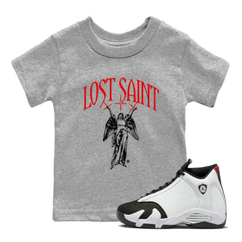 14s Black Toe shirts to match jordans Lost Saint graphic tees Air Jordan 14 Black Toe t shirts to match sneakers SNRT Sneaker Tees Youth Baby Heather Grey 1 tee
