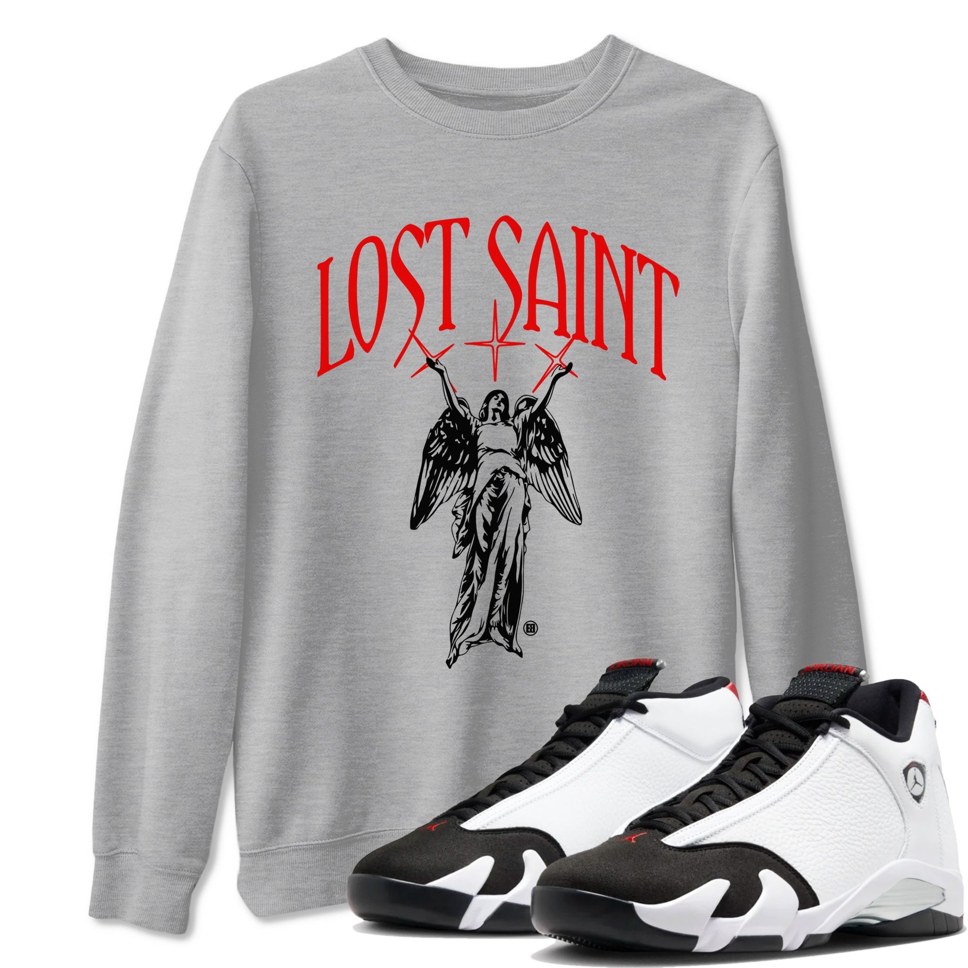 14s Black Toe shirts to match jordans Lost Saint graphic tees Air Jordan 14 Black Toe t shirts to match sneakers SNRT Sneaker Tees unisex cotton Heather Grey 1 shirts