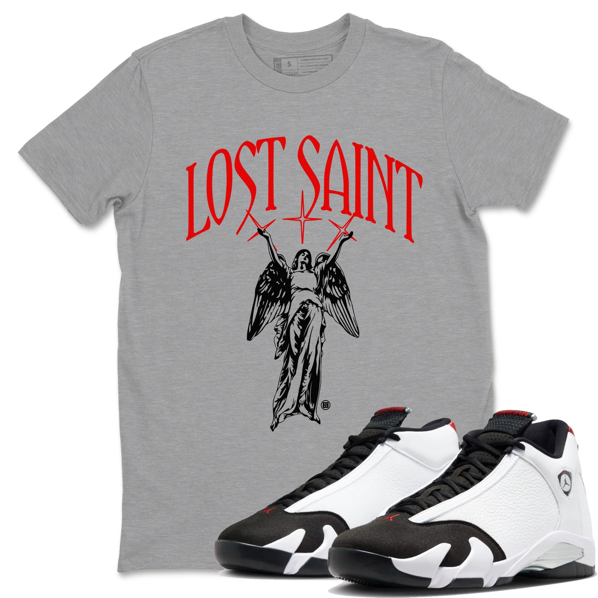 14s Black Toe shirts to match jordans Lost Saint graphic tees Air Jordan 14 Black Toe t shirts to match sneakers SNRT Sneaker Tees unisex cotton Heather Grey 1 shirts
