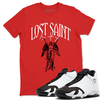 14s Black Toe shirts to match jordans Lost Saint graphic tees Air Jordan 14 Black Toe t shirts to match sneakers SNRT Sneaker Tees unisex cotton Red 1 shirts