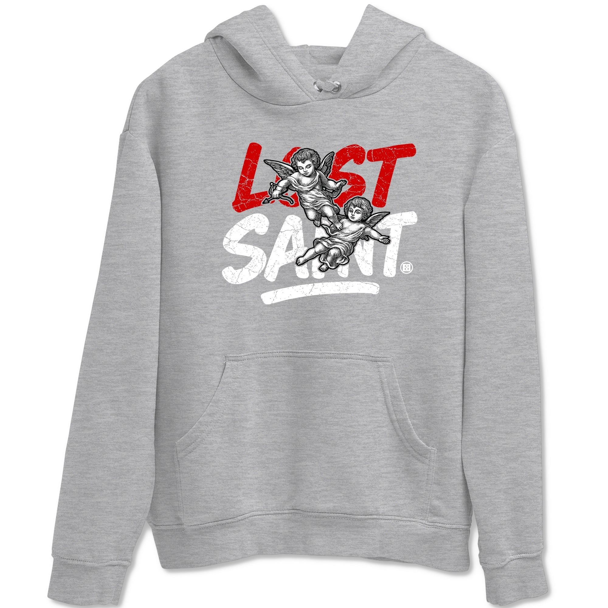 Lost Saint sneaker match t-shirt styled to complete your fit with the Air Jordan 4 White Cement sneakers, shown in Heather Grey 2.