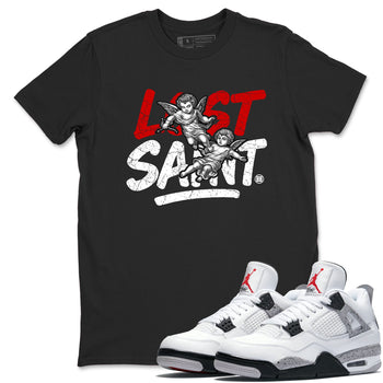 Lost Saint sneaker match t-shirt styled to complete your fit with the Air Jordan 4 White Cement sneakers, shown in Black 1.