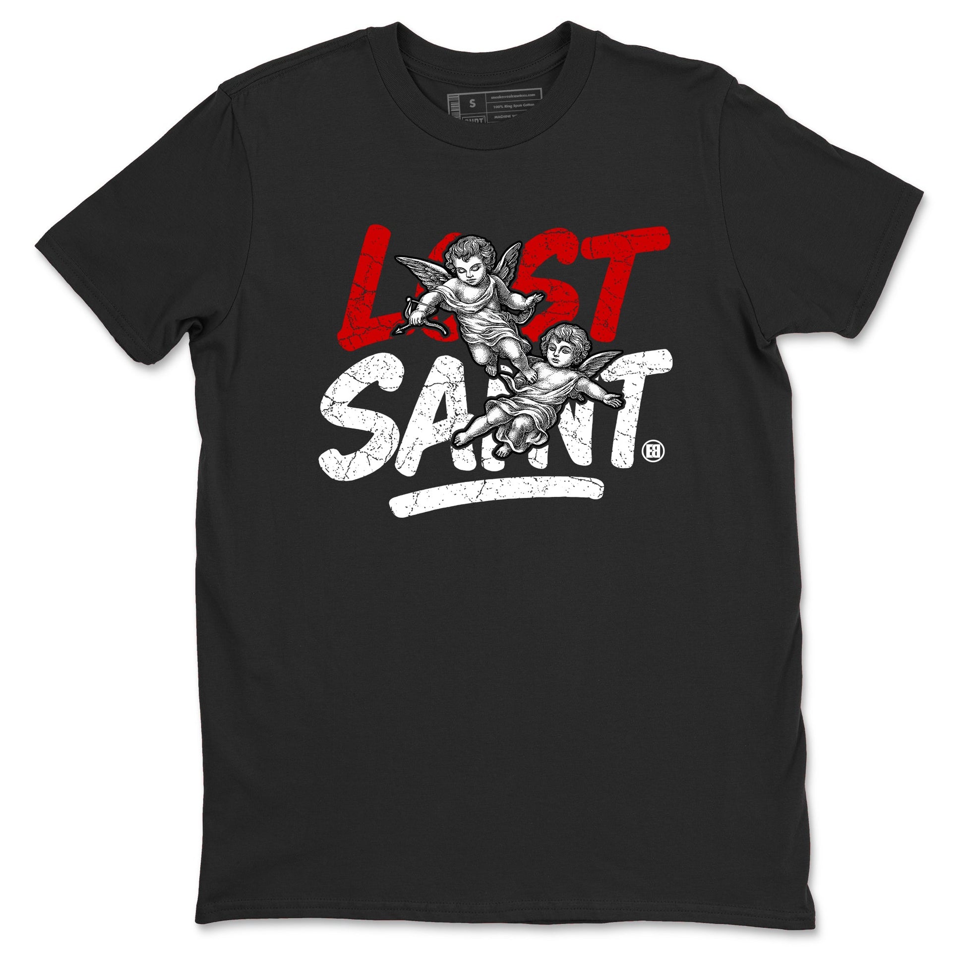 Lost Saint sneaker match t-shirt styled to complete your fit with the Air Jordan 4 White Cement sneakers, shown in Black 2.
