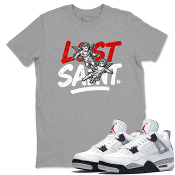 Lost Saint sneaker match t-shirt styled to complete your fit with the Air Jordan 4 White Cement sneakers, shown in Heather Grey 1.