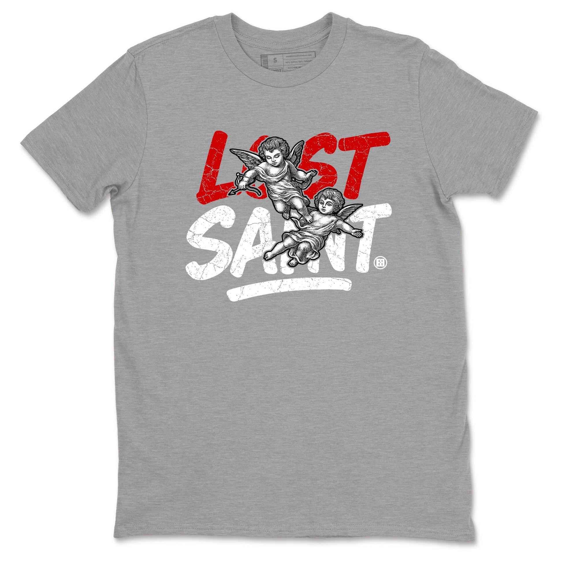 Lost Saint sneaker match t-shirt styled to complete your fit with the Air Jordan 4 White Cement sneakers, shown in Heather Grey 2.
