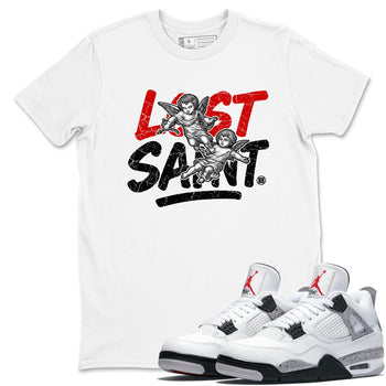 Lost Saint sneaker match t-shirt styled to complete your fit with the Air Jordan 4 White Cement sneakers, shown in White 1.