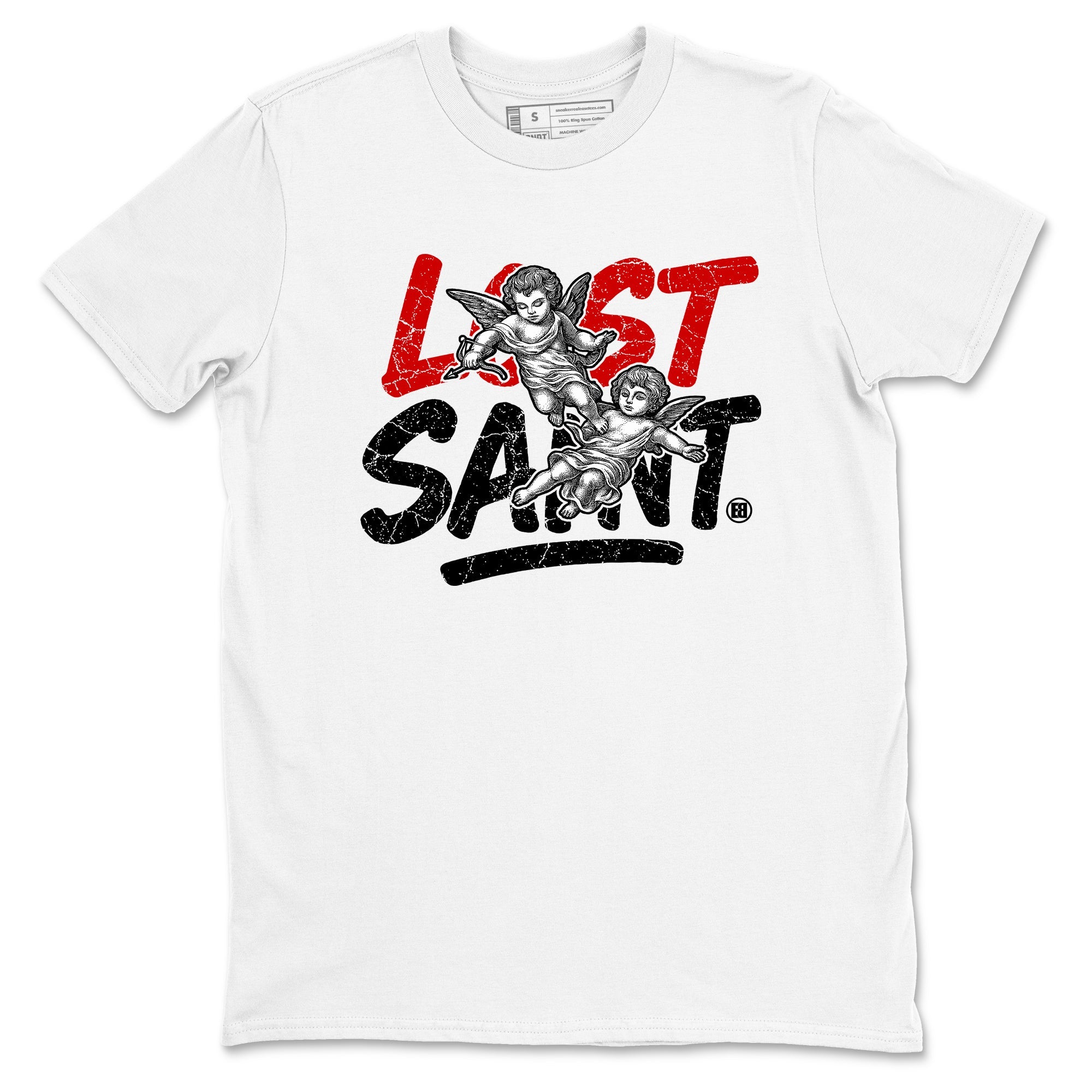 Lost Saint sneaker match t-shirt styled to complete your fit with the Air Jordan 4 White Cement sneakers, shown in White 2.
