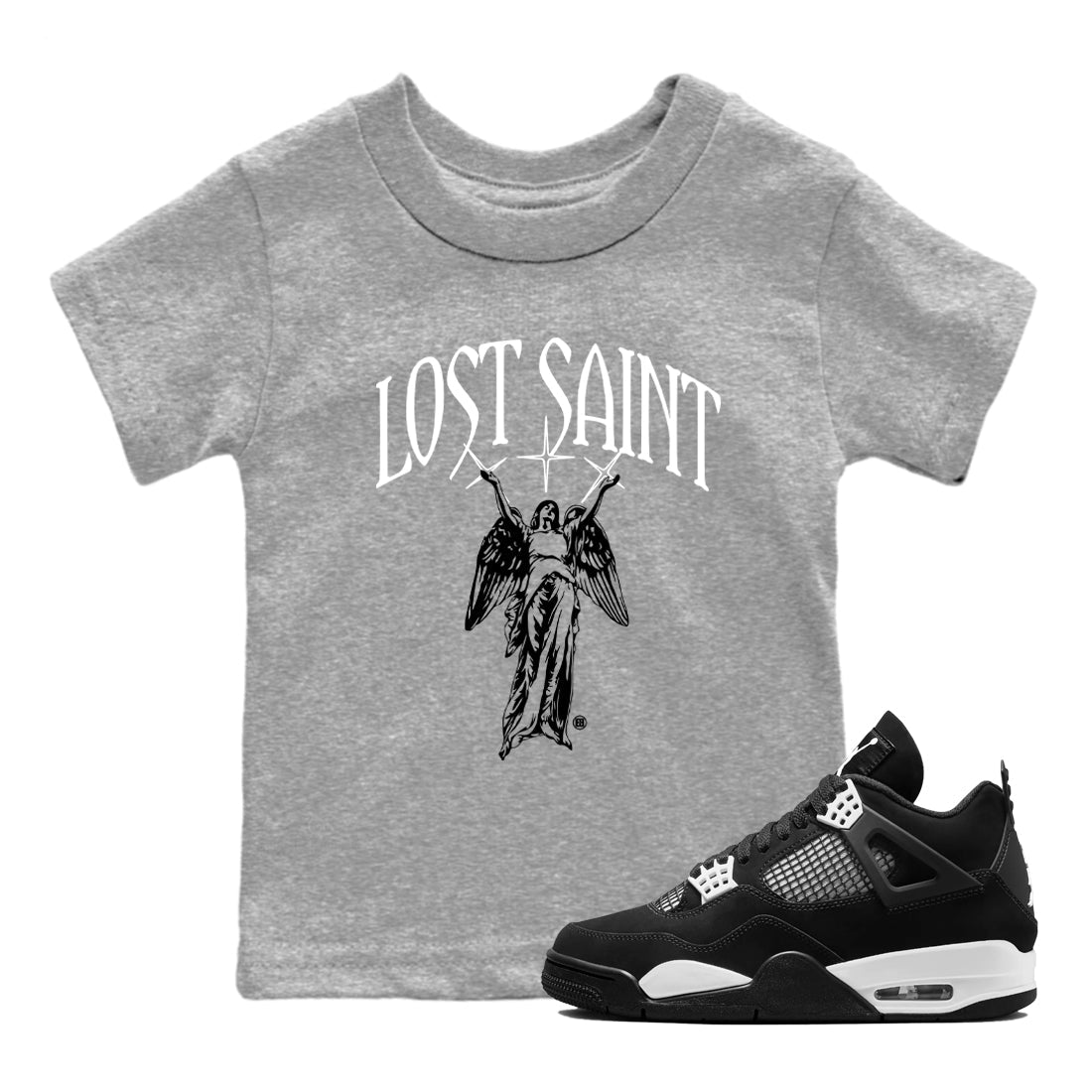 4s White Thunder shirts to match jordans Lost Saint graphic tees Air Jordan 4 White Thunder t shirts to match sneakers SNRT Sneaker Tees Youth Baby Heather Grey 1 tee