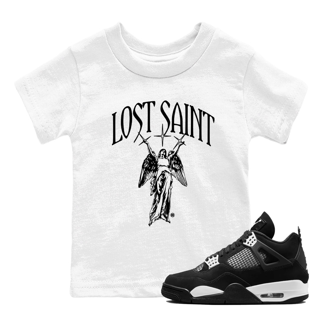 4s White Thunder shirts to match jordans Lost Saint graphic tees Air Jordan 4 White Thunder t shirts to match sneakers SNRT Sneaker Tees Youth Baby White 1 tee