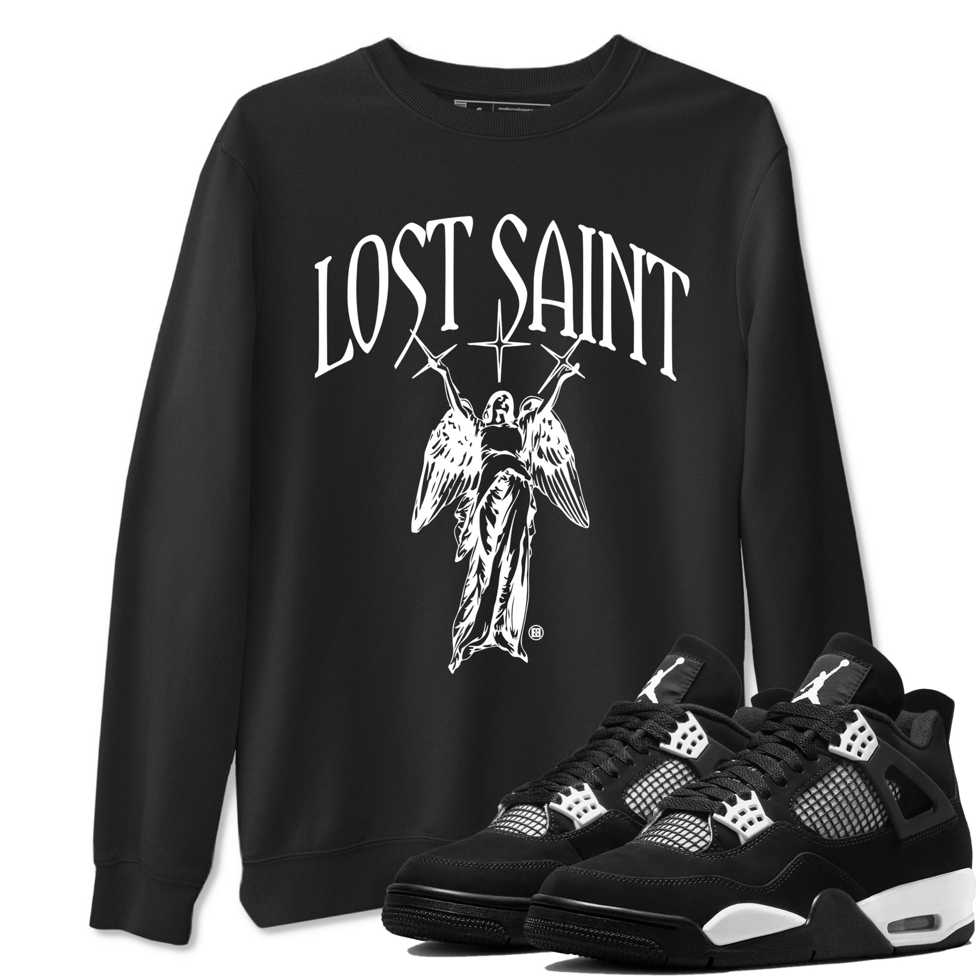 4s White Thunder shirts to match jordans Lost Saint graphic tees Air Jordan 4 White Thunder t shirts to match sneakers SNRT Sneaker Tees unisex cotton Black 1 shirts