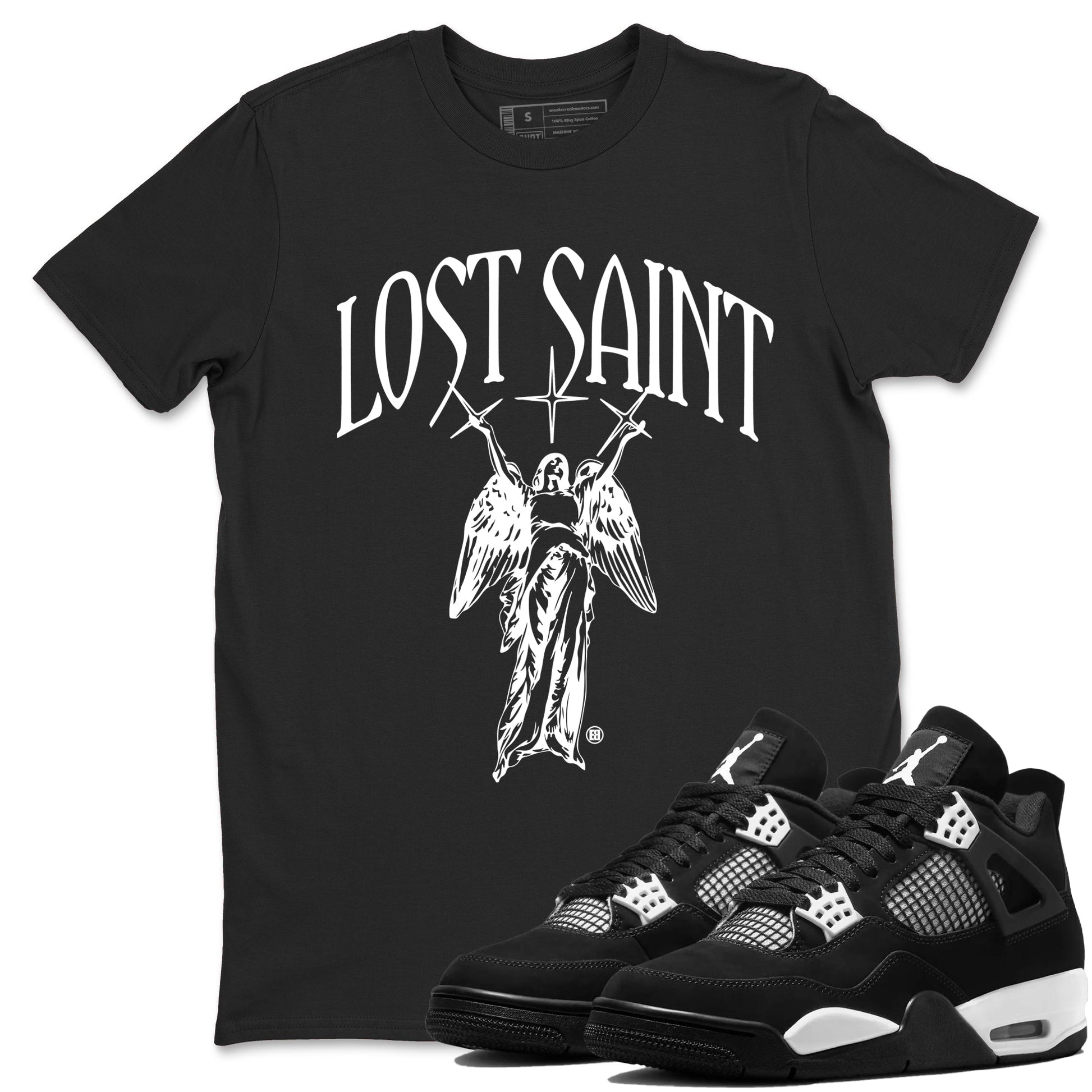 4s White Thunder shirts to match jordans Lost Saint graphic tees Air Jordan 4 White Thunder t shirts to match sneakers SNRT Sneaker Tees unisex cotton Black 1 shirts