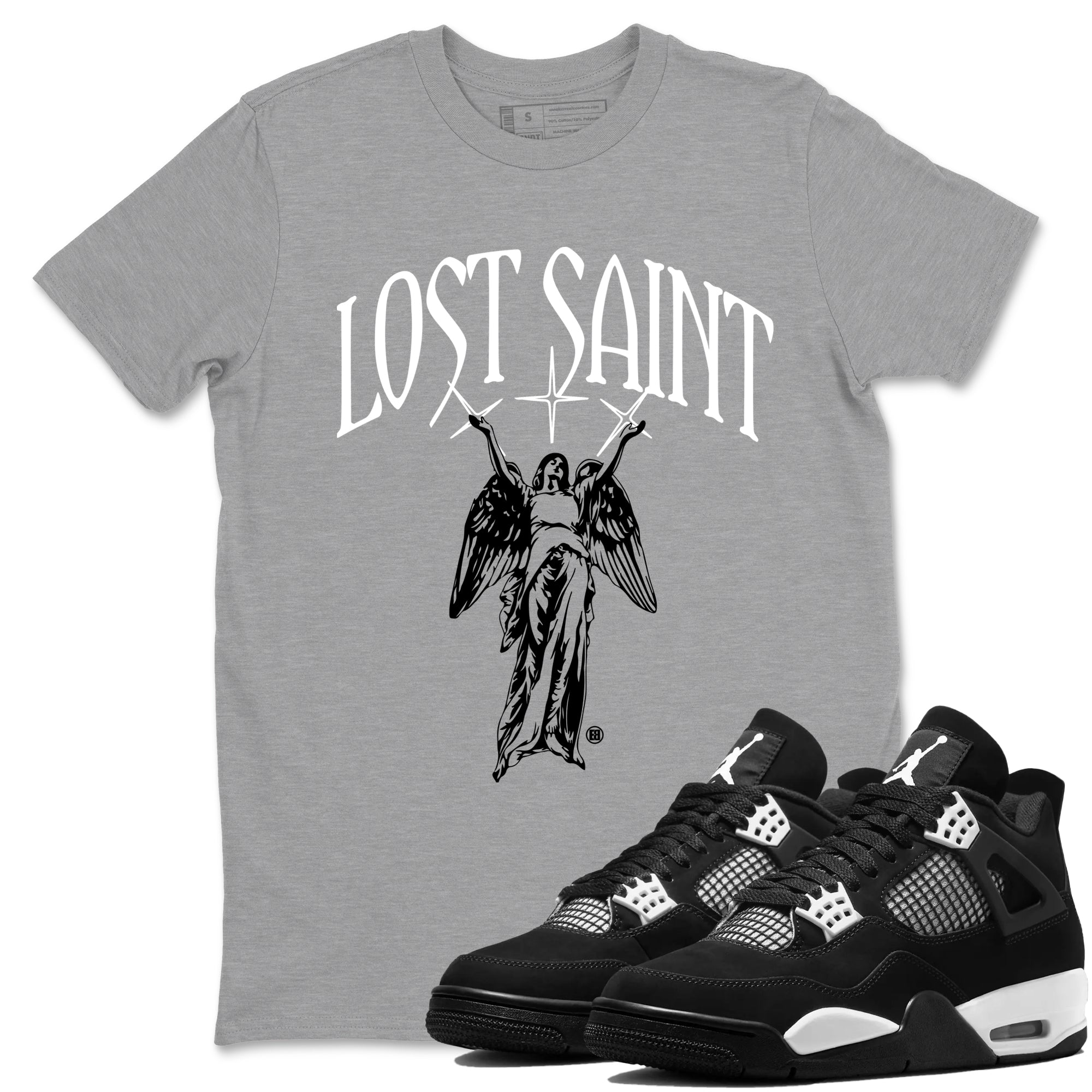 4s White Thunder shirts to match jordans Lost Saint graphic tees Air Jordan 4 White Thunder t shirts to match sneakers SNRT Sneaker Tees unisex cotton Heather Grey 1 shirts